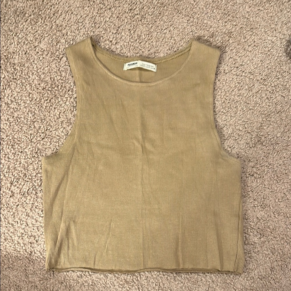 Brandy Melville Tan Ribbed Crop Tank Top